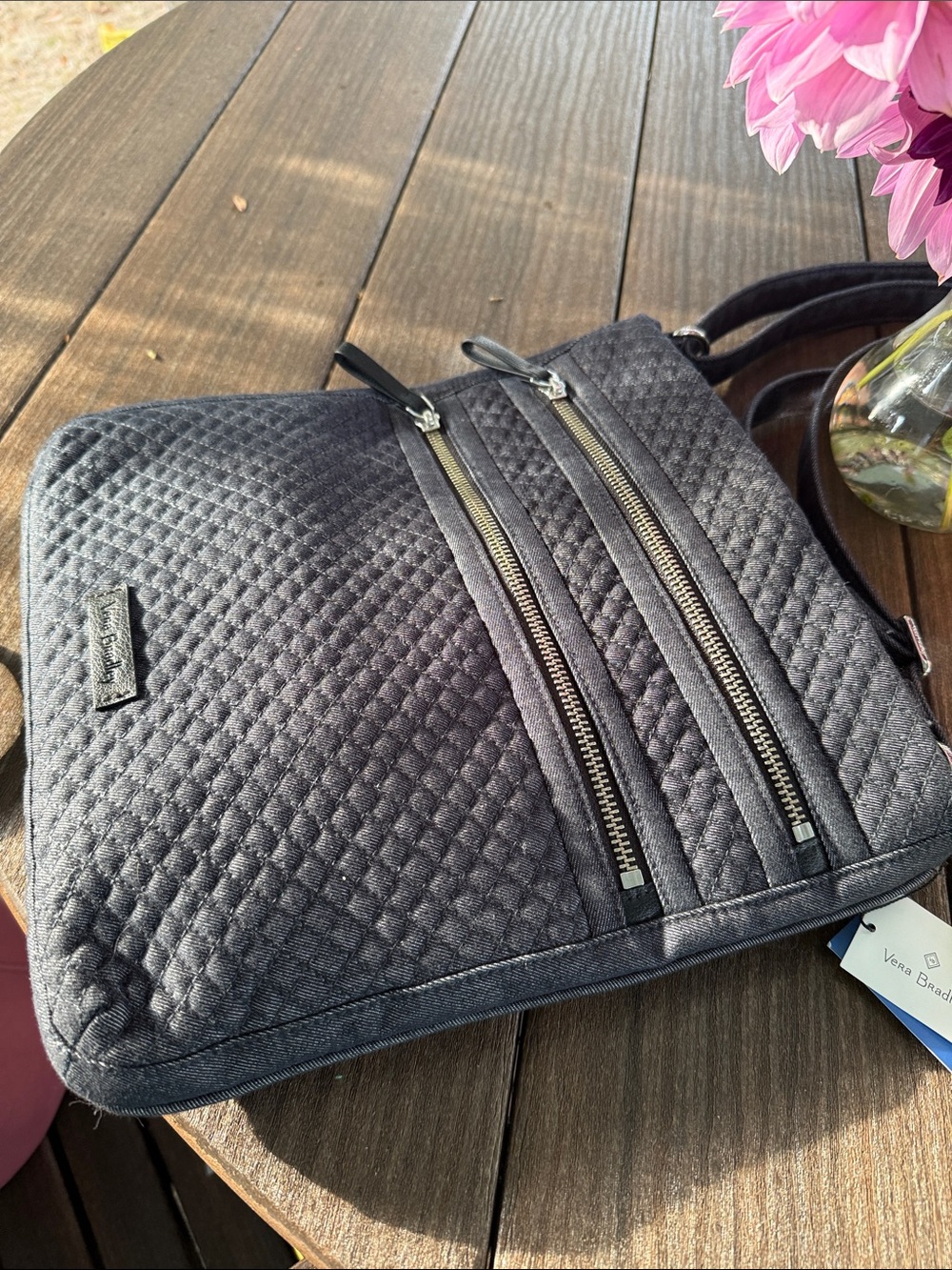 Vera Bradley Quilted Navy Crossbody Bag with Dual Zip Pockets